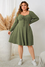 Honey Plus Size Sweetheart Neck Long Sleeve Ribbed Dress - LoveNest Treasures