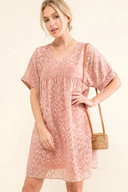 And The Why Woven Leopard Baby Doll Roll-Sleeve Casual Dress - LoveNest Treasures