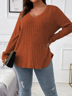 Plus Size V-Neck Long Sleeve T-Shirt - LoveNest Treasures