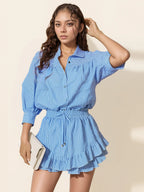 Striped Shirt and Skirt Set with Ruffle Details - LoveNest Treasures
