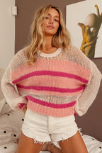 BiBi Hollow Out Yoke Detail Striped Sweater - LoveNest Treasures