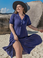 Plus Size Collared Neck Short Sleeve Midi Dress - LoveNest Treasures