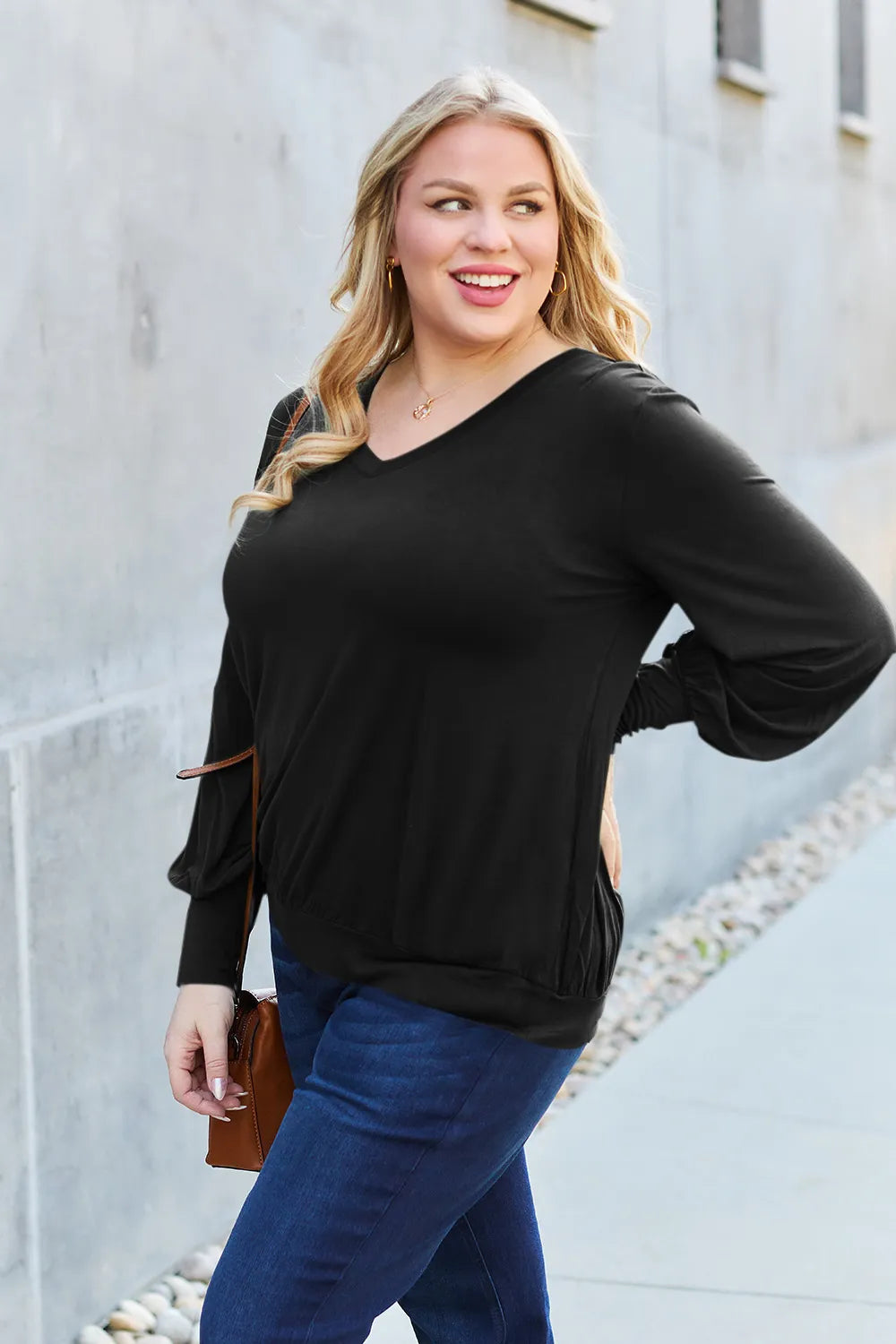 Basic Bae Full Size V-Neck Lantern Sleeve Top - LoveNest Treasures