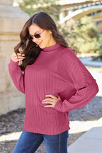 Basic Bae Full Size Ribbed Exposed Seam Mock Neck Knit Top - LoveNest Treasures