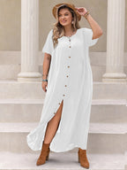 Plus Size Round Neck Half Sleeve Dress - LoveNest Treasures