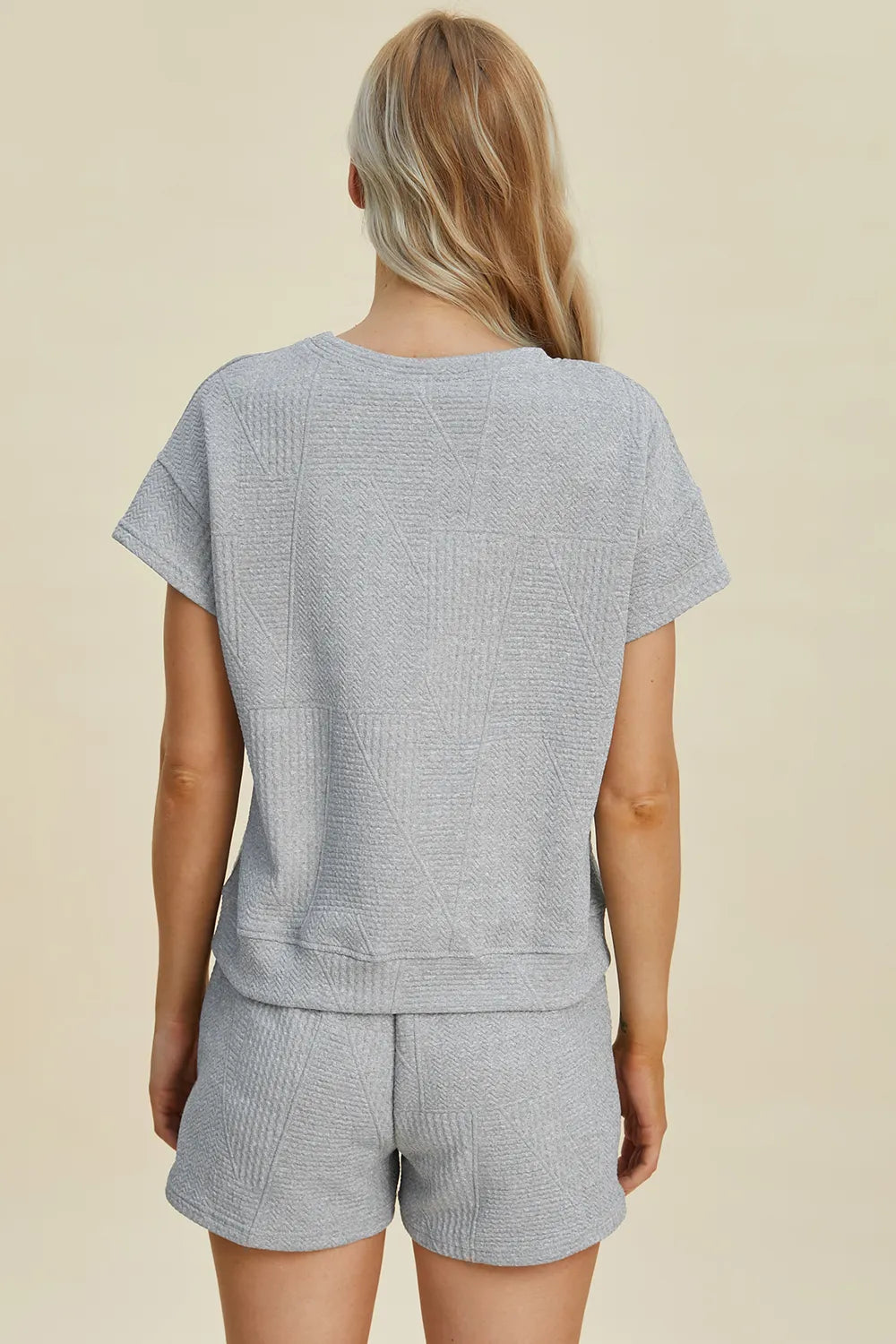 Double Take Full Size Texture Short Sleeve Top and Shorts Set - LoveNest Treasures