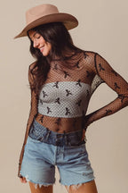 SO ME Bow Ribbon Pattern Sheer Lace Top - LoveNest Treasures