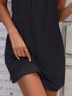 Full Size Drawstring Casual Sleeveless Hooded Mini Dress Plus Size - LoveNest Treasures