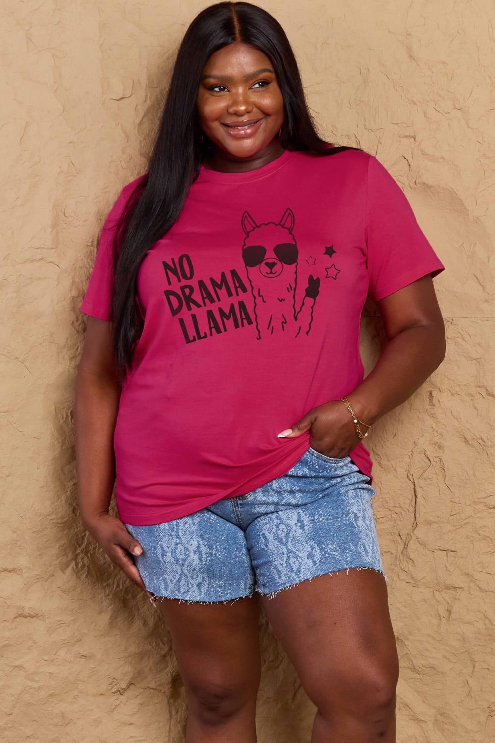 Simply Love Full Size NO DRAMA LLAMA Graphic Cotton Tee - LoveNest Treasures