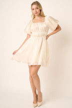 Mittoshop Metallic Organza Fabric Balloon Sleeve Mini Dress - LoveNest Treasures