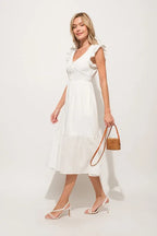 And The Why Ruffle Sleeve Front Smocked Tiered Midi Dress - LoveNest Treasures