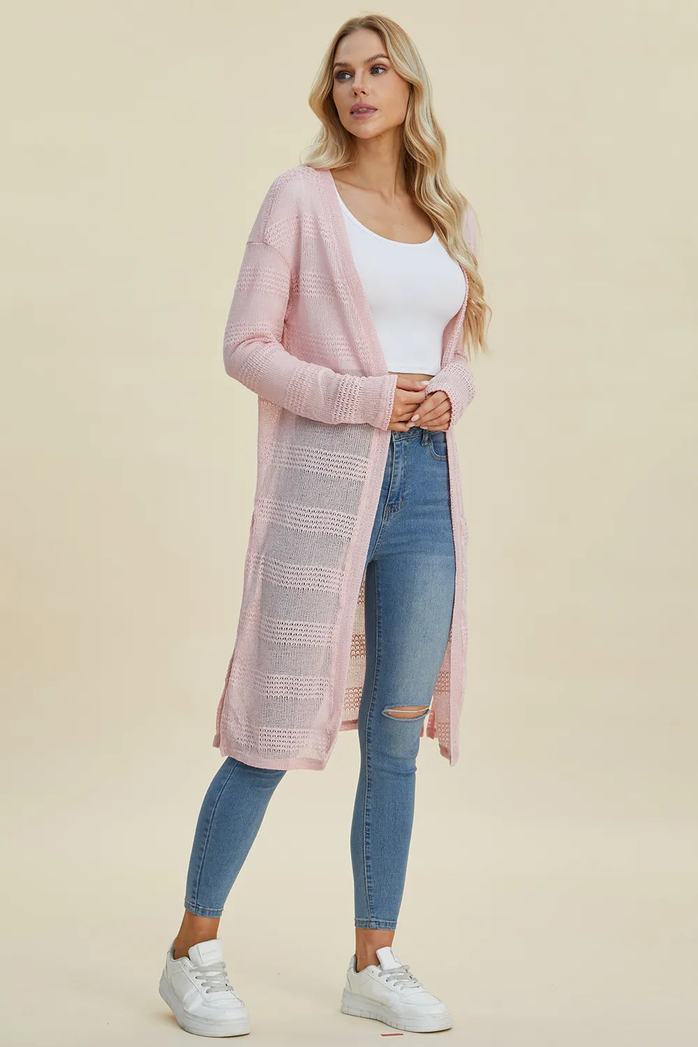 Double Take Full Size Open Front Longline Cardigan - LoveNest Treasures