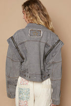 POL Cropped Denim Jacket with Functional Zipper Detail - LoveNest Treasures