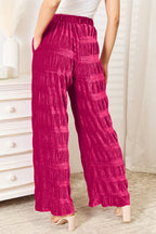 Double Take Full Size High Waist Tiered Shirring Velvet Wide Leg Pants - LoveNest Treasures