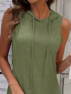 Full Size Drawstring Casual Sleeveless Hooded Mini Dress Plus Size - LoveNest Treasures