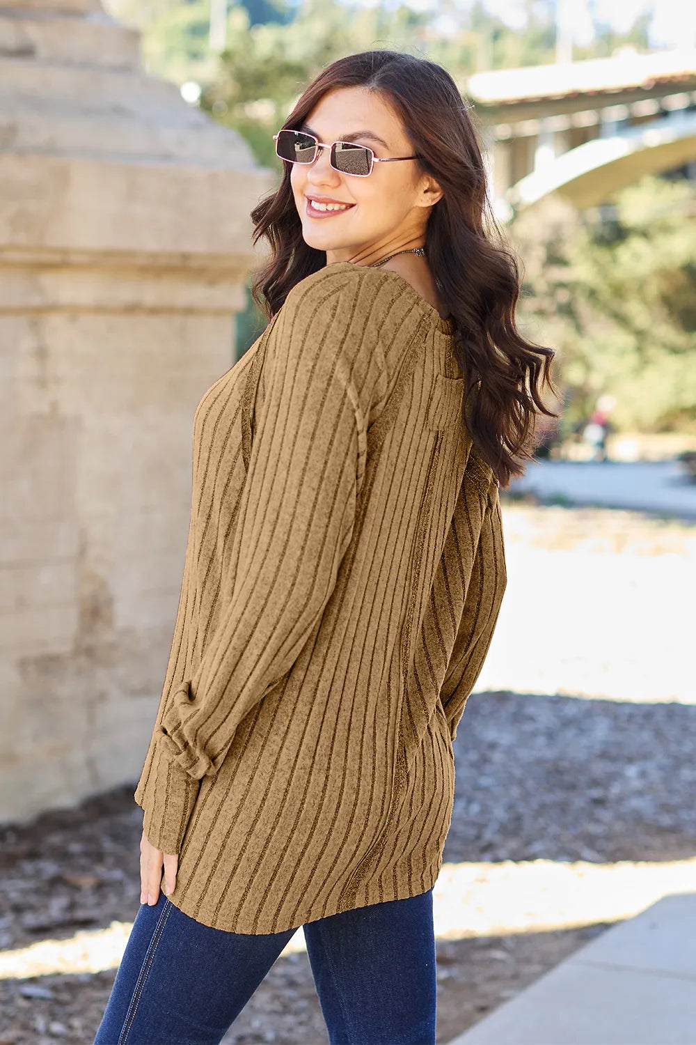 Basic Bae Full Size Ribbed Round Neck Long Sleeve Knit Top - LoveNest Treasures