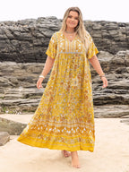 Plus Size Floral Tie Neck Flutter Sleeve Maxi Dress - LoveNest Treasures
