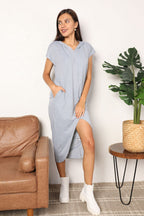 Perfee Short Sleeve Front Slit Hooded Dress - LoveNest Treasures