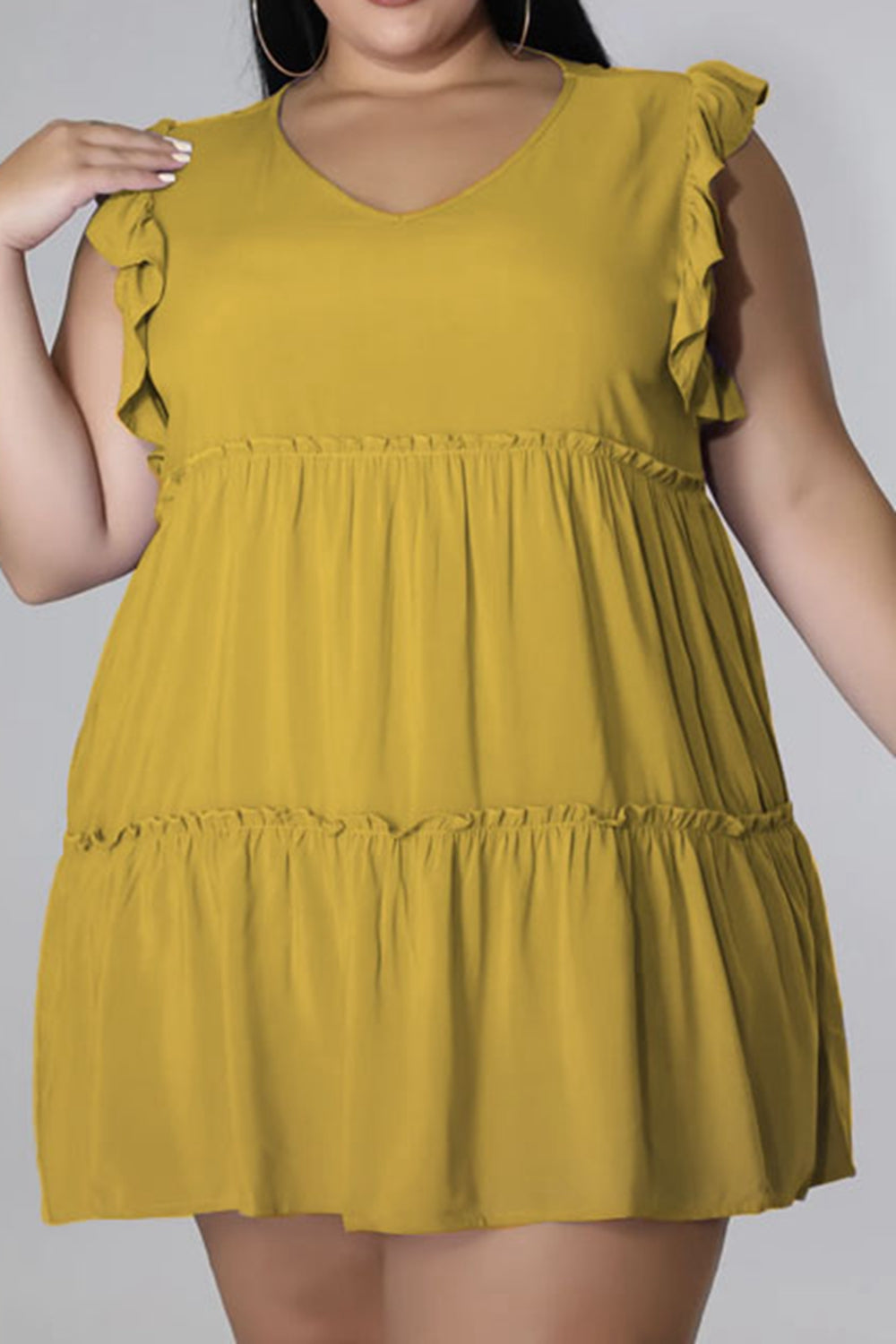 Plus Size V-Neck Frill Trim Mini Dress - LoveNest Treasures