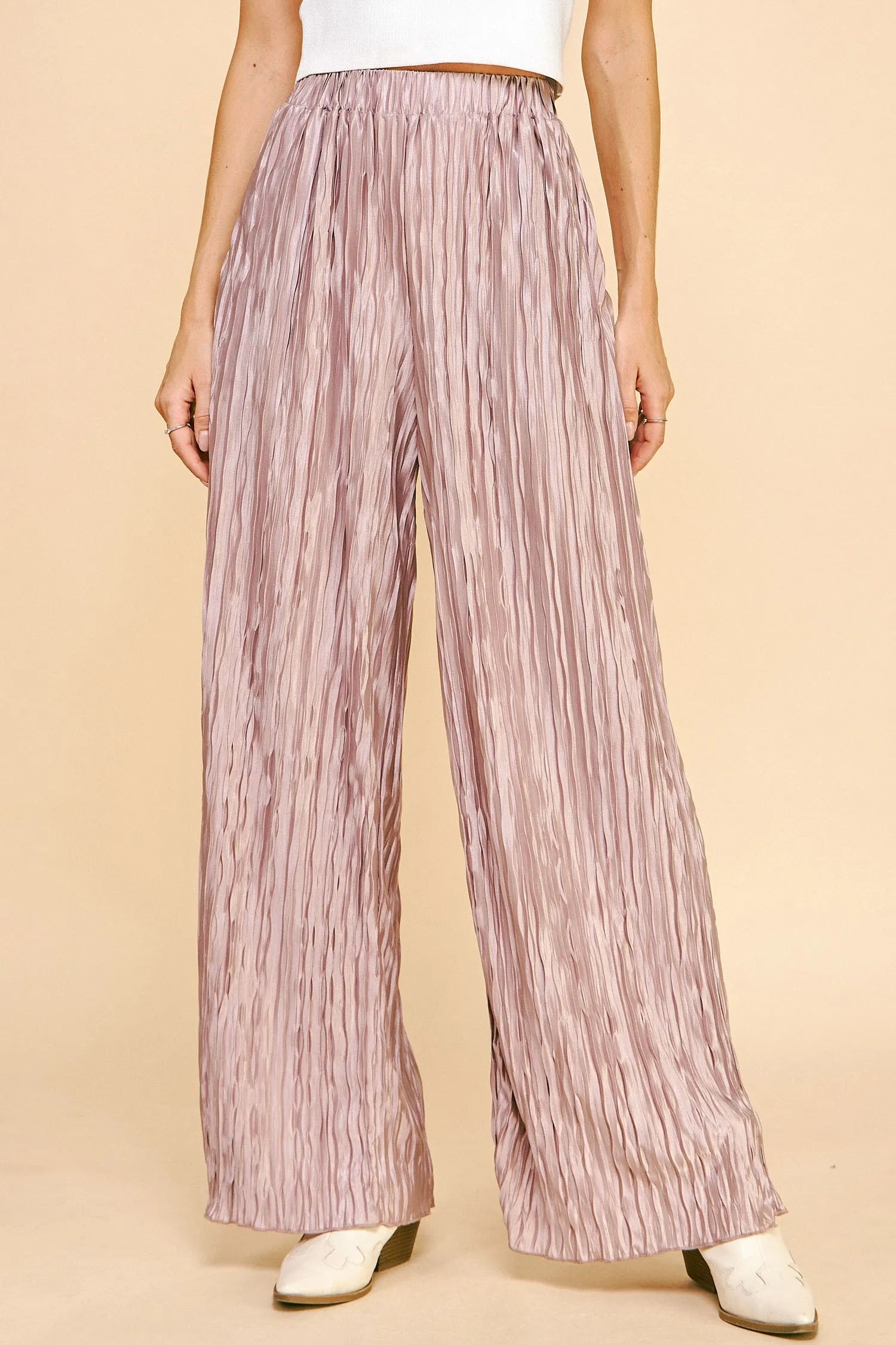 Davi & Dani Geo-pleated Elastic Waistband Pants - LoveNest Treasures