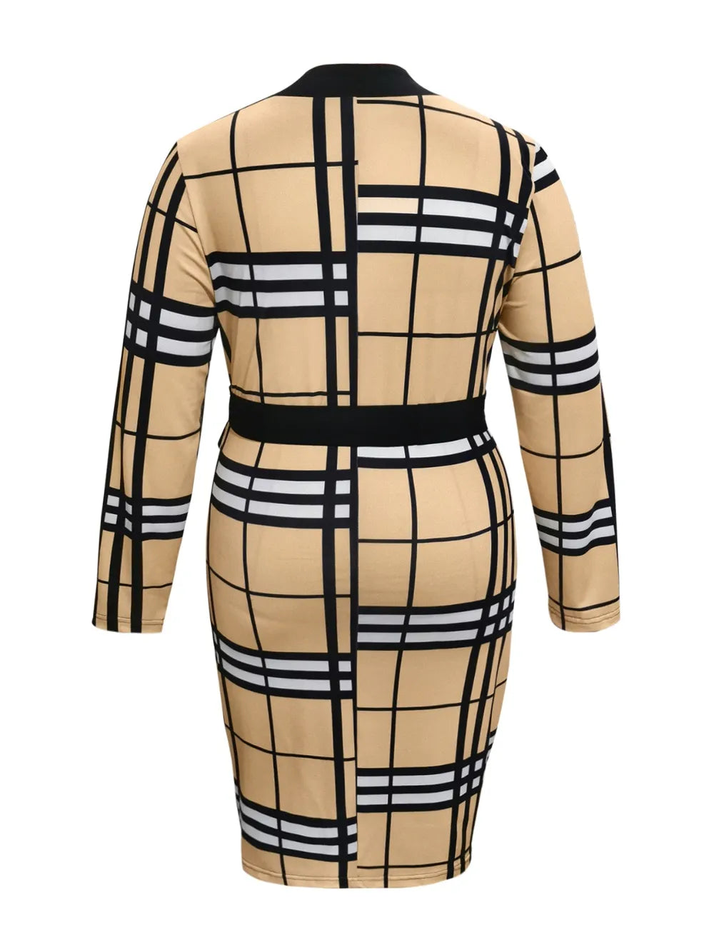Plus Size Plaid V-Neck Long Sleeve Wrap Dress - LoveNest Treasures
