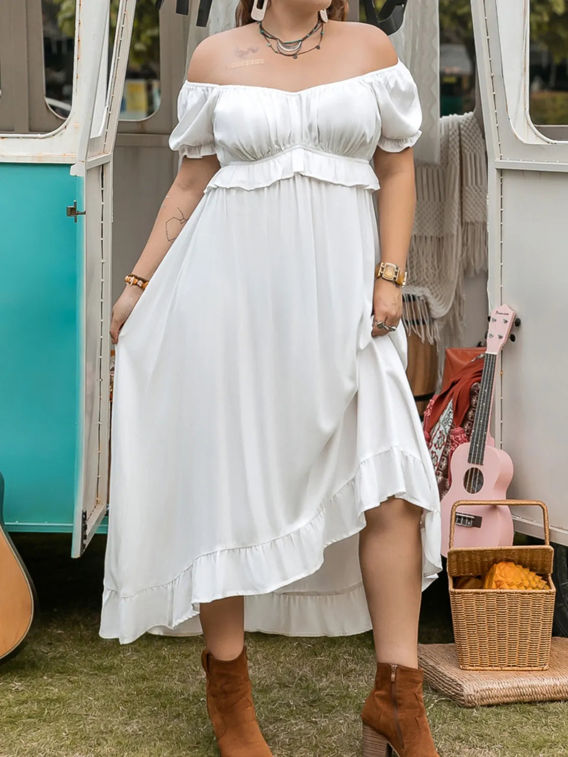 Plus Size Ruffled Hem Off-Shoulder Dress - LoveNest Treasures