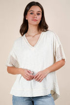 VERY J Full Size Oversized Contrast Knit Comfy Casual Top Plus Size - LoveNest Treasures