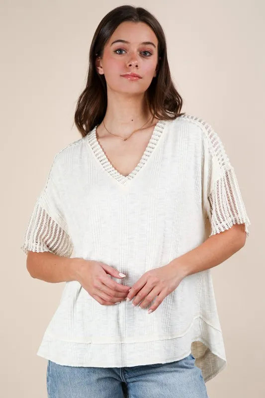 VERY J Full Size Oversized Contrast Knit Comfy Casual Top Plus Size - LoveNest Treasures