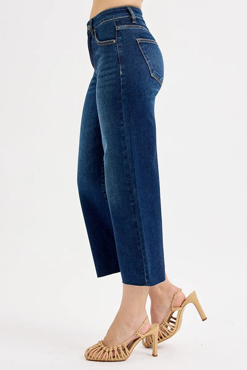 RISEN Full Size Tummy Control High Rise Crop Wide Jeans Plus Size - LoveNest Treasures