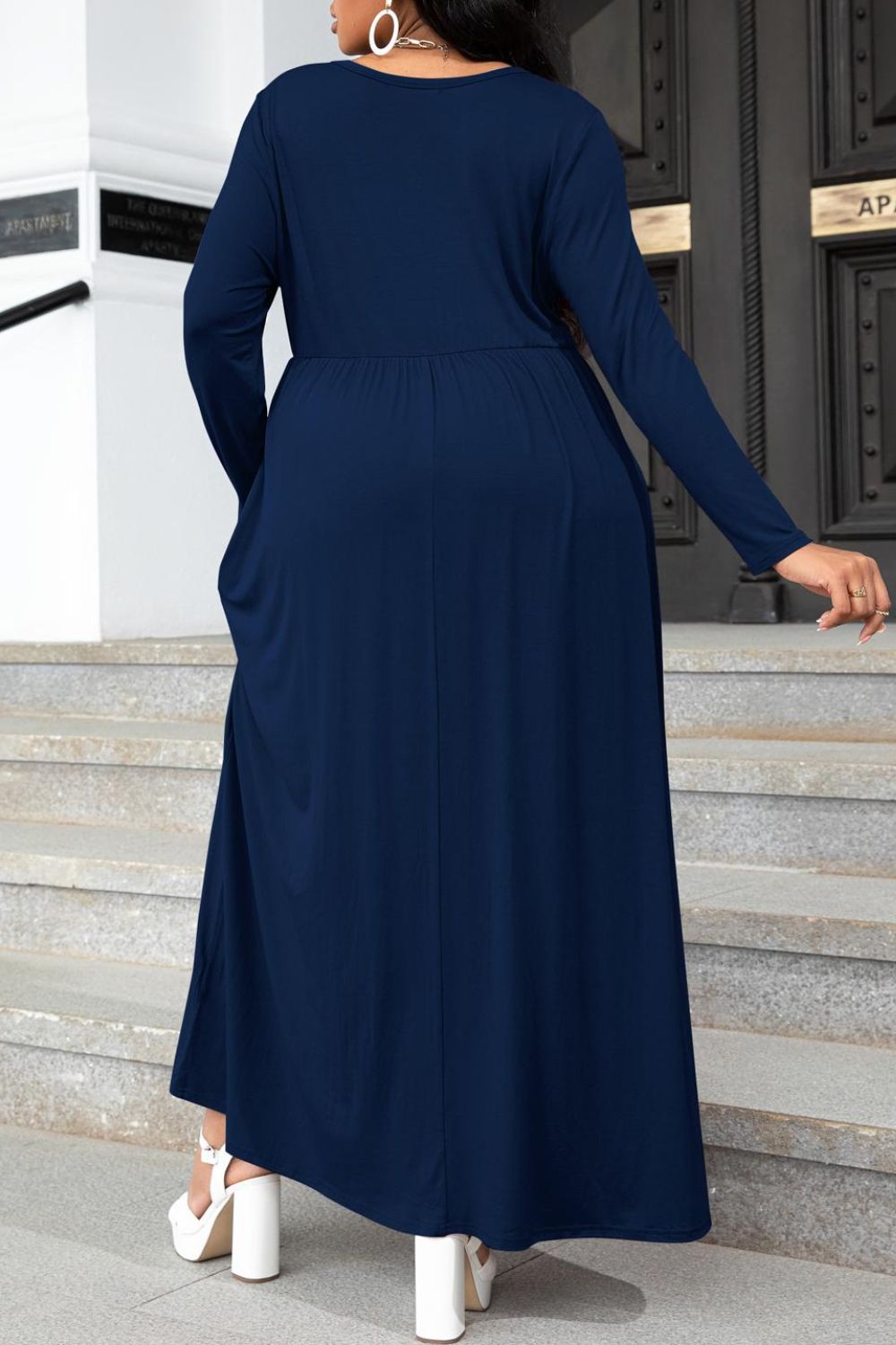 PerFee Plus Size Round Neck Long Sleeve Maxi Dress with Pockets - LoveNest Treasures