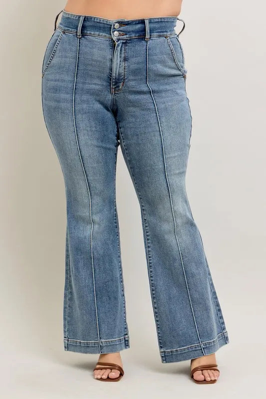Judy Blue Full Size High-Waist Flare Denim Jeans with Front Seam Detail Plus Size - LoveNest Treasures
