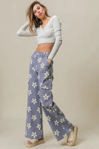 BiBi Flower Printed Side Pocket Wide Pants - LoveNest Treasures