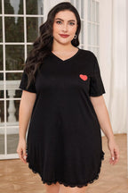 Plus Size Lace Trim V-Neck Short Sleeve Night Dress - LoveNest Treasures