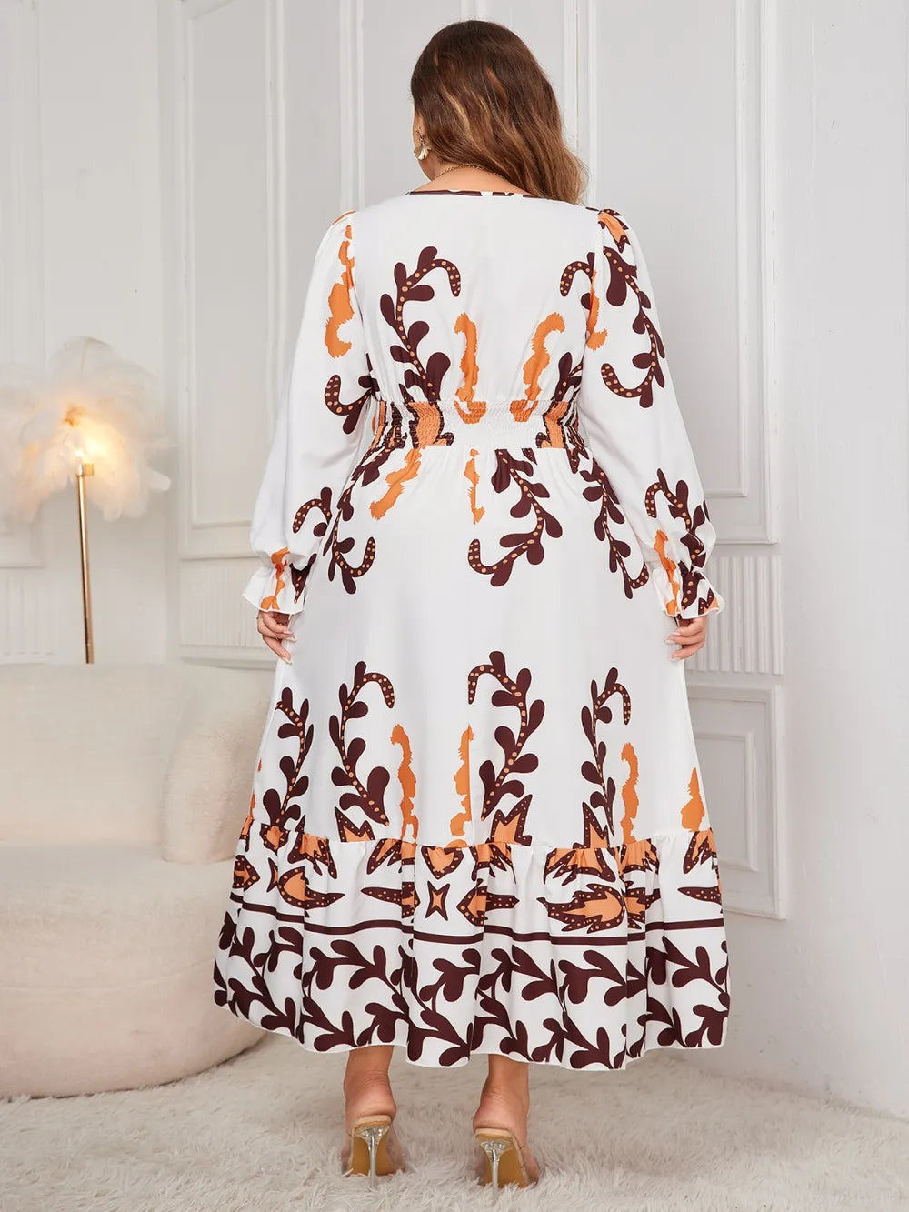 Honey Plus Size Printed Surplice Flounce Sleeve Dress - LoveNest Treasures