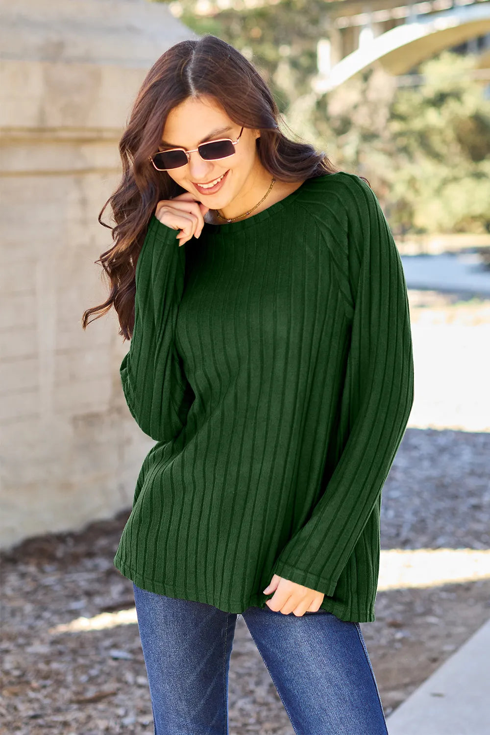 Basic Bae Full Size Ribbed Round Neck Long Sleeve Knit Top - LoveNest Treasures