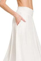 Zenana Woven Crinkle Smocked Waist Maxi Skirt W Pockets - LoveNest Treasures