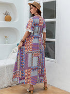 Plus Size Printed Lace Detail Short Sleeve Dress - LoveNest Treasures