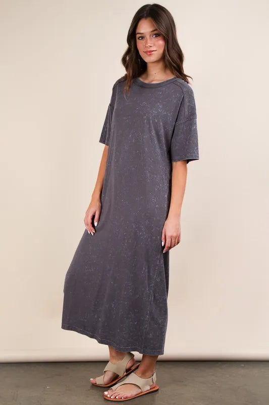 PerFeePlus Size Mineral Washed Casual Comfy Midi Dress - LoveNest Treasures
