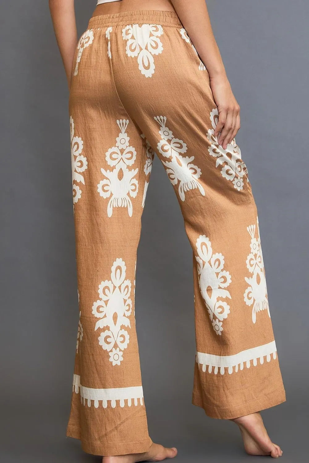 Umgee Full Size Border Print Wide Leg Pants Plus Size - LoveNest Treasures