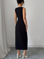 Bow Slit Round Neck Sleeveless Dress - LoveNest Treasures