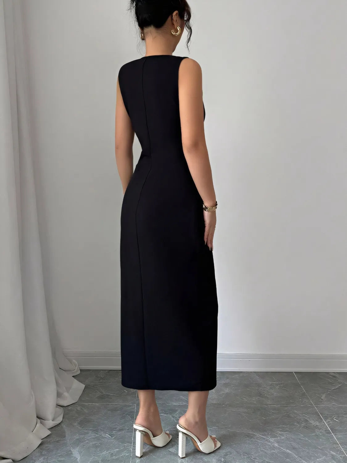 Bow Slit Round Neck Sleeveless Dress - LoveNest Treasures