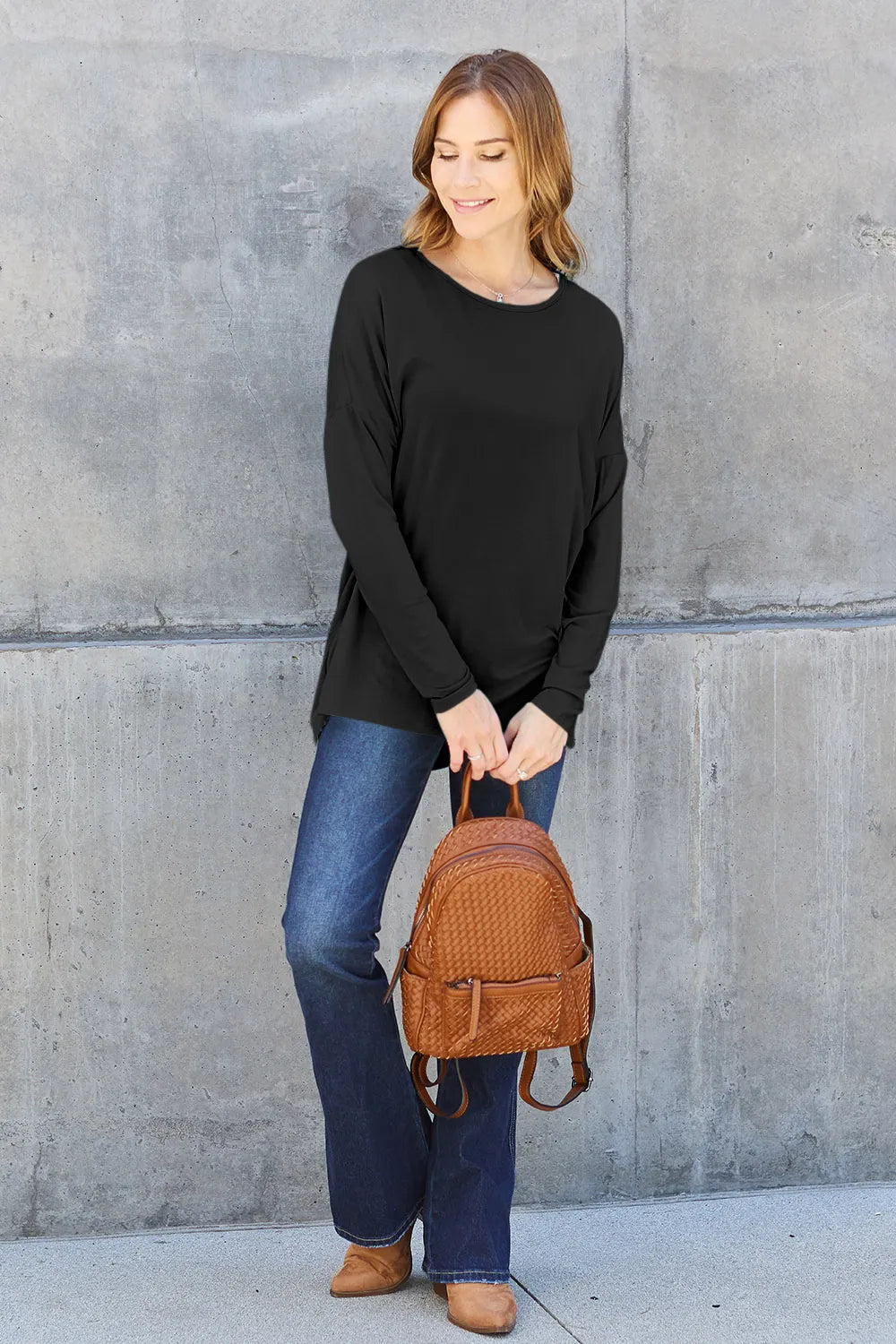 Basic Bae Full Size Round Neck Dropped Shoulder T-Shirt - LoveNest Treasures