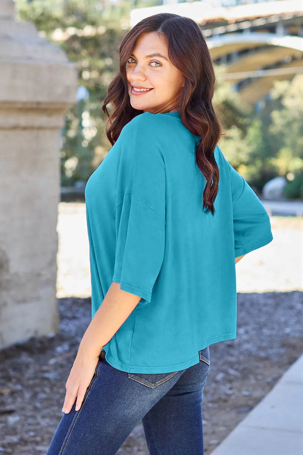 Basic Bae Full Size Round Neck Drop Shoulder T-Shirt - LoveNest Treasures