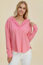 Double Take Full Size High-Low Dropped Shoulder Long Sleeve Hoodie - LoveNest Treasures