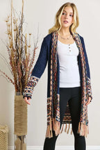 ADORA Full Size Fringe Hem Aztec Border Cardigan Plus Size - LoveNest Treasures