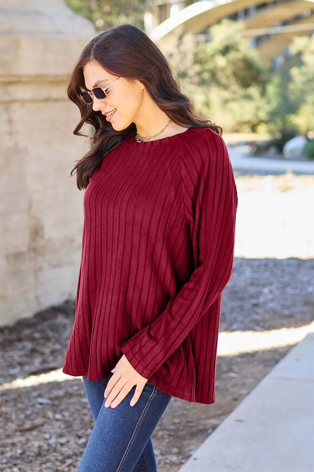 Basic Bae Full Size Ribbed Round Neck Long Sleeve Knit Top - LoveNest Treasures