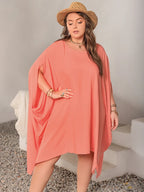 Plus Size Round Neck Batwing Sleeve Mini Dress - LoveNest Treasures
