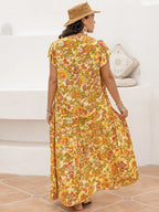 Plus Size Printed V-Neck Flutter Sleeve Tie Waist Maxi Dress - LoveNest Treasures