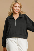 Umgee Full Size Half Zip Cropped Sweatshirt Plus Size - LoveNest Treasures