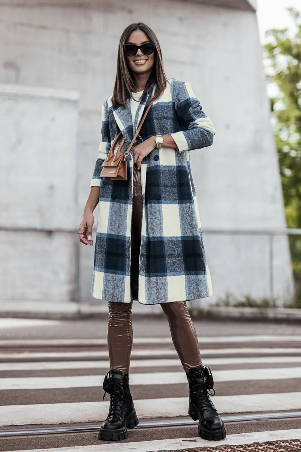Double Take Full Size Plaid Button Up Lapel Collar Coat - LoveNest Treasures